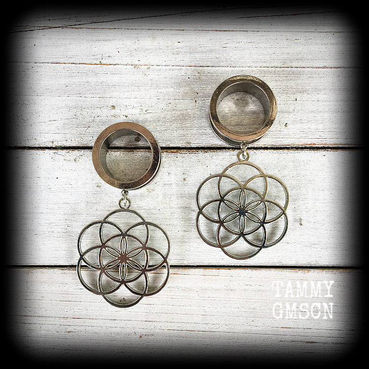 Flower of life tunnel earrings