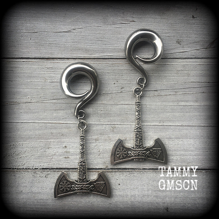 Viking axe gauged earrings