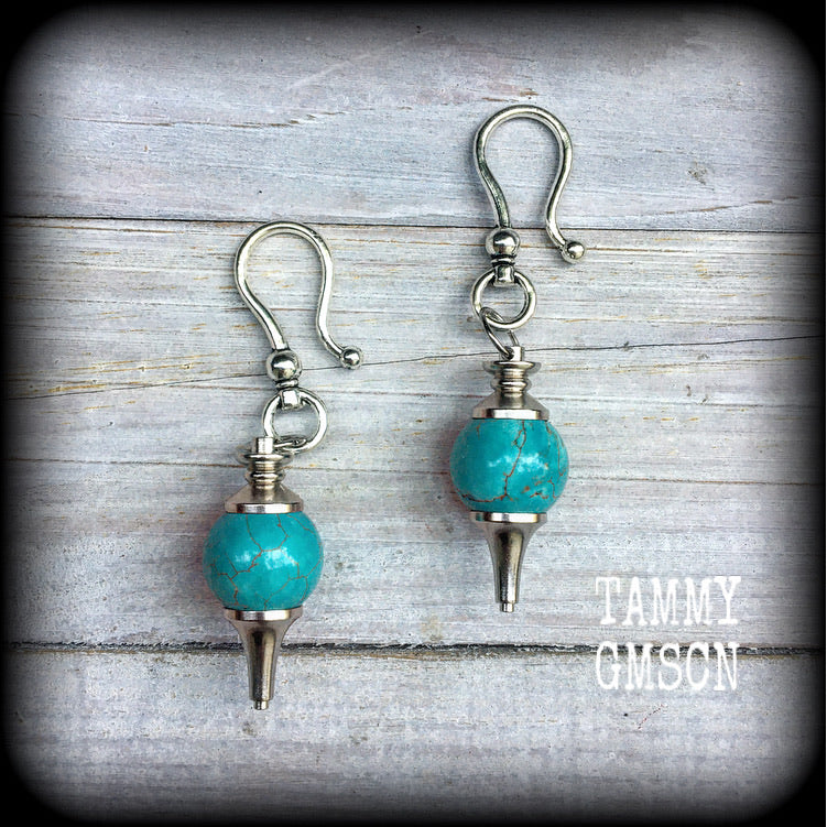 Turquoise earrings-Gemstone ear hangers