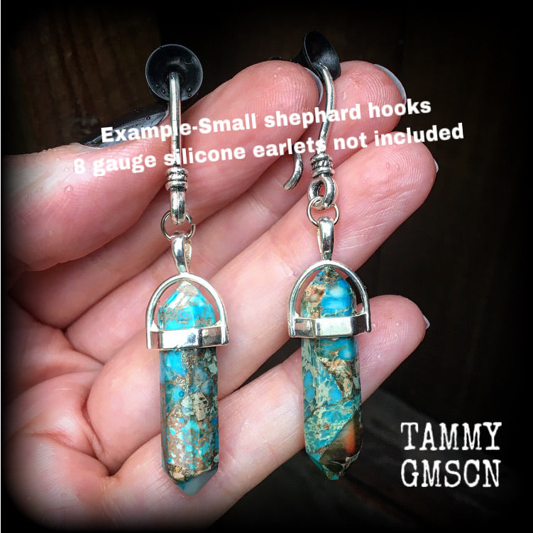 Blue ocean jasper earrings-Gemstone ear hangers