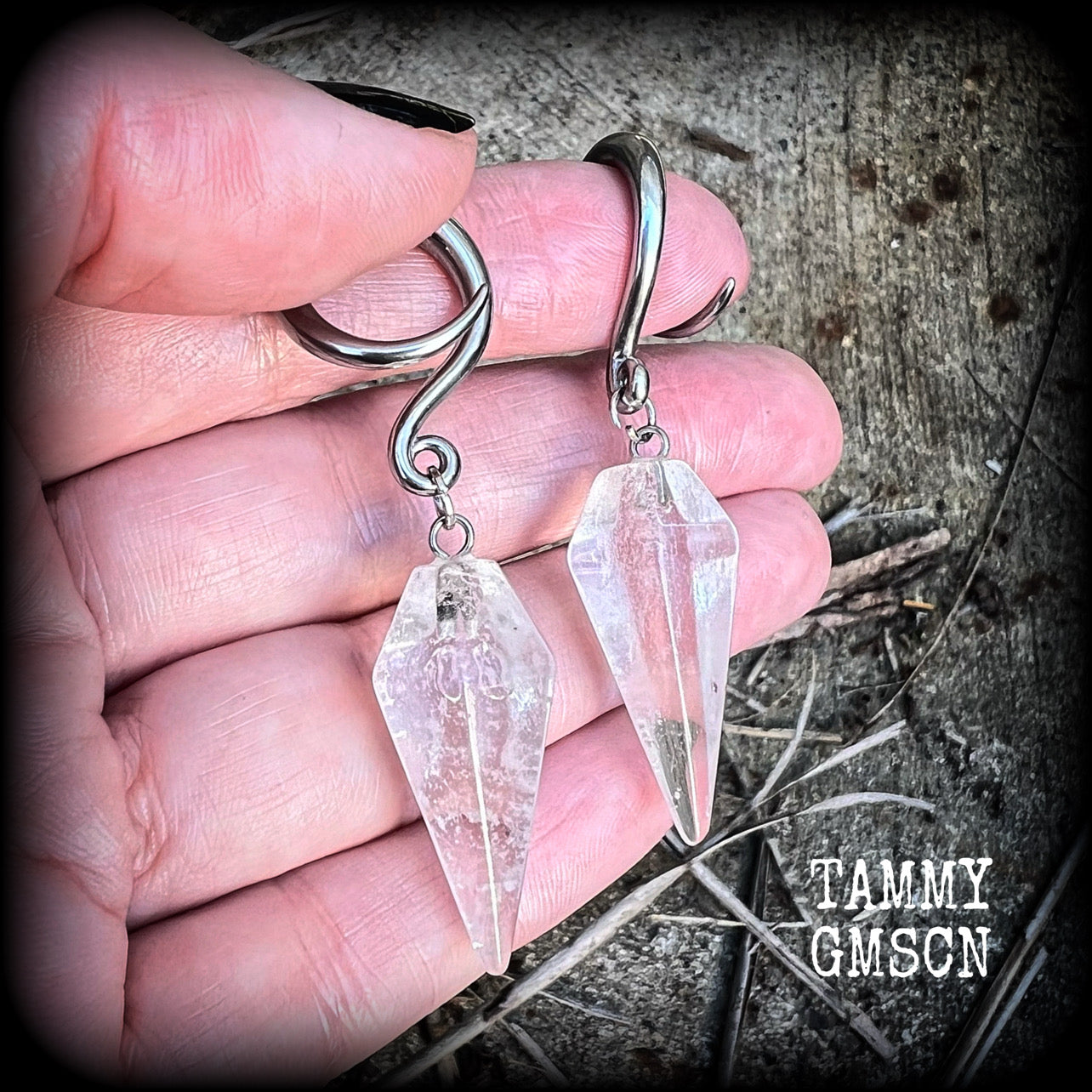 Clear quartz faceted gauged earrings