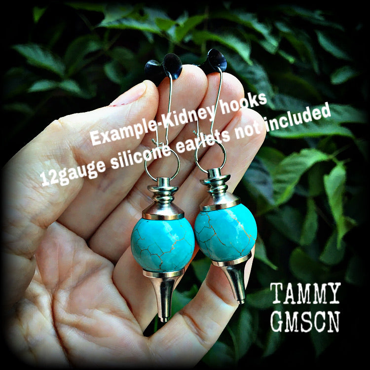 Turquoise earrings-Gemstone ear hangers