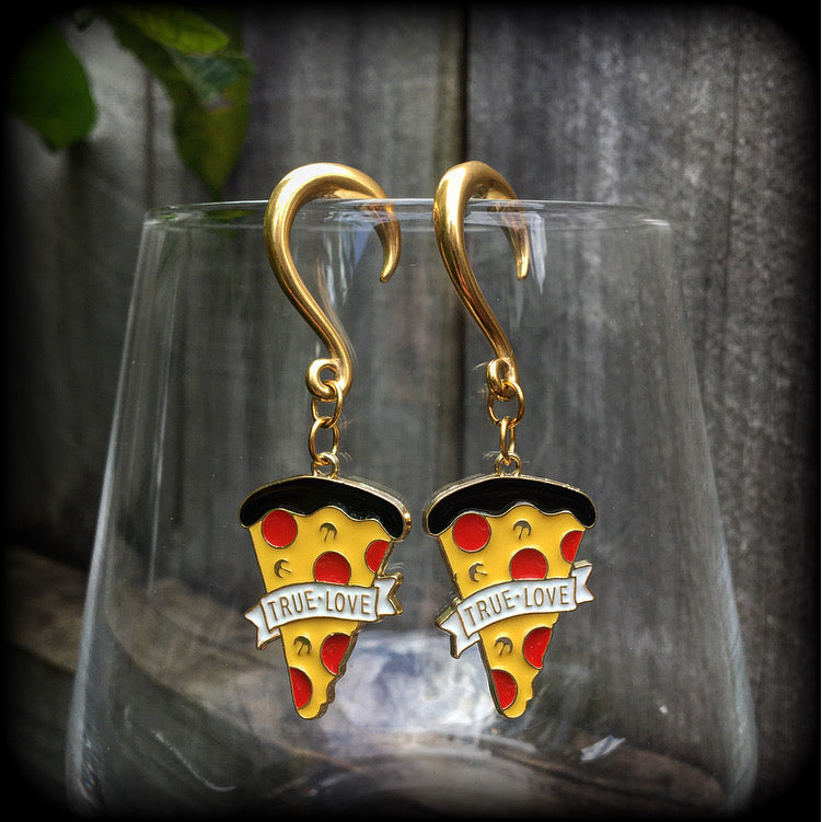 Pizza slice gauged earrings