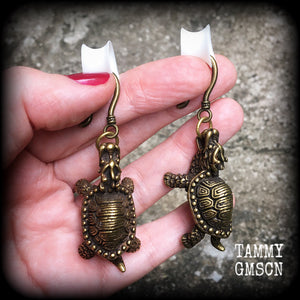 Dragon turtle earrings-Ear hangers