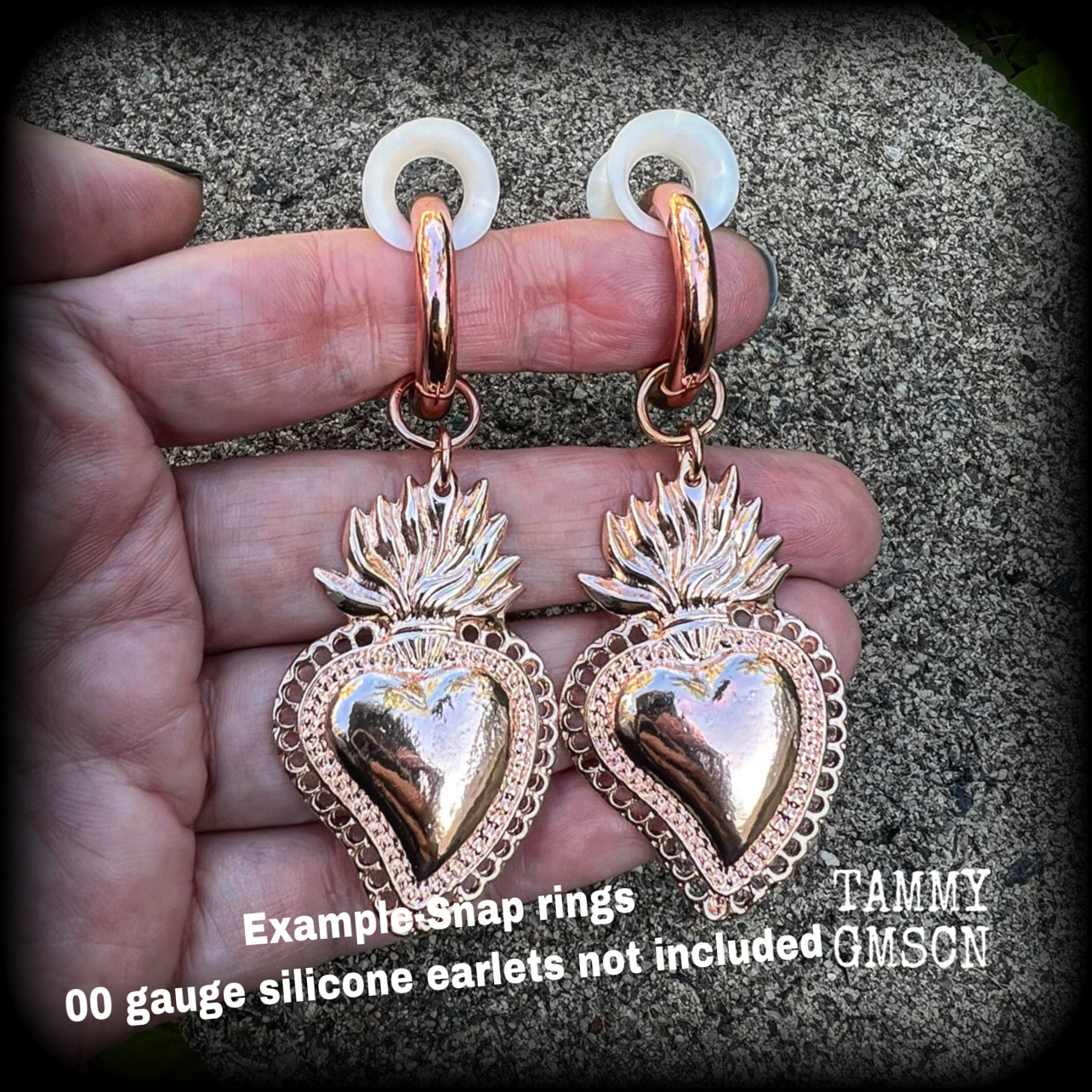 Sacred heart hoop gauged earrings
