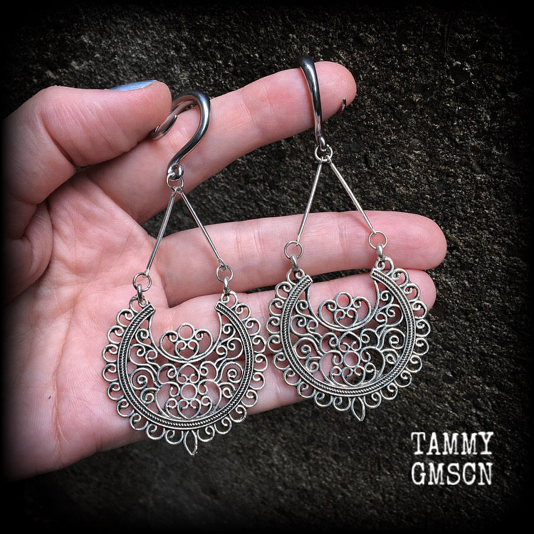 Filigree mandala gauged earrings-Aphrodite earrings