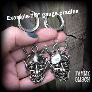 Hannya mask gauged earrings