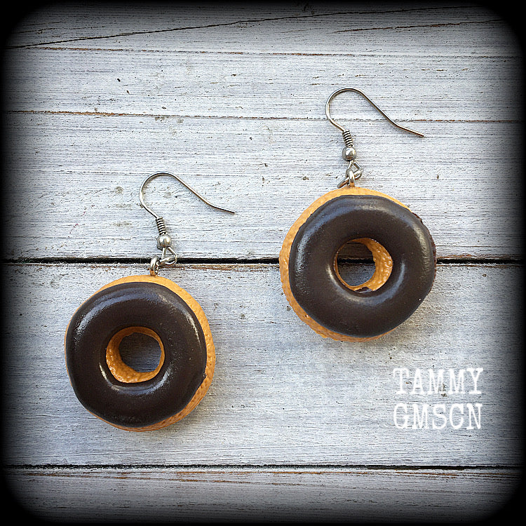 Chocolate doughnut earrings-Donut earrings