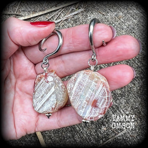 Raw agate slice gauged earrings