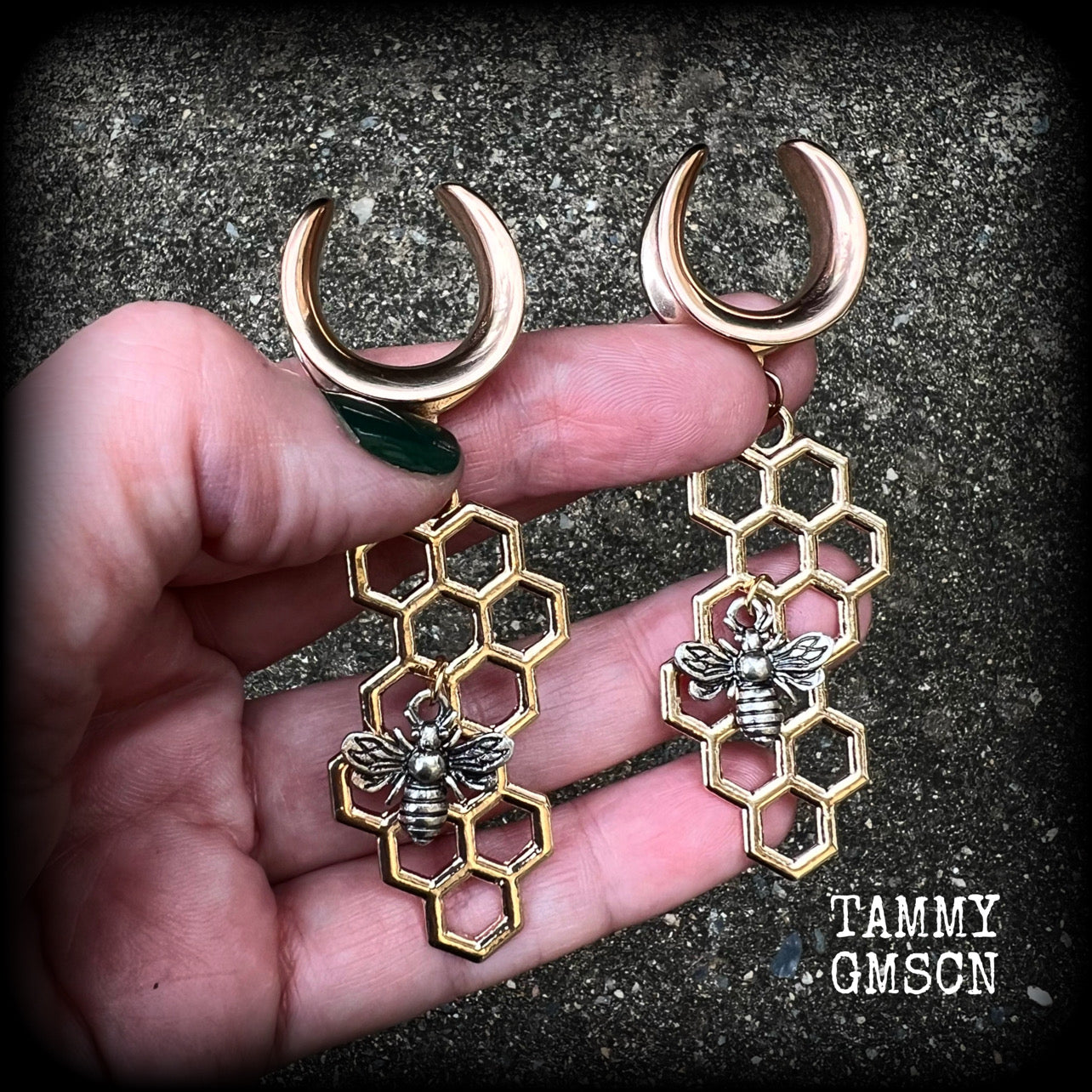 Beehive gauged earrings-Honeycomb earrings