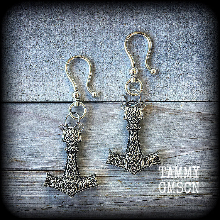 Thors Hammer earrings-Viking ear hangers