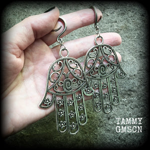 Hamsa hand gauged earrings