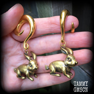 Rabbit gauged earrings-Brass ear weights