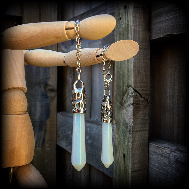 Opalite earrings-Gemstone tunnel dangles