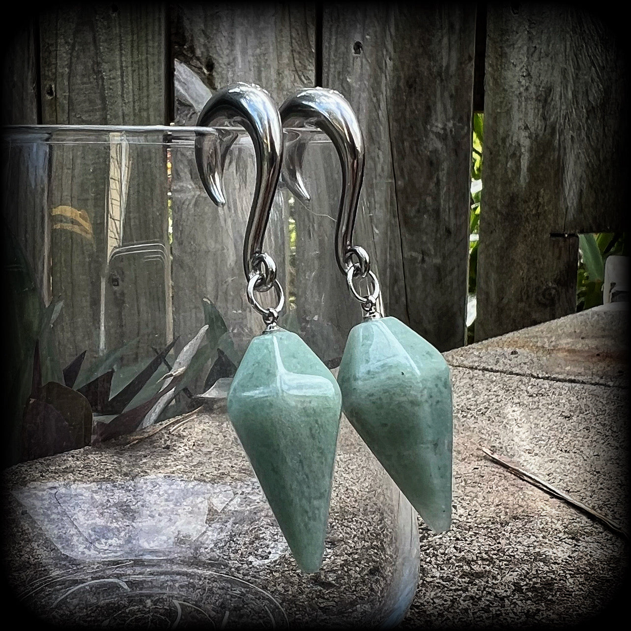 Aventurine gauged earrings-Gemstone ear wieghts