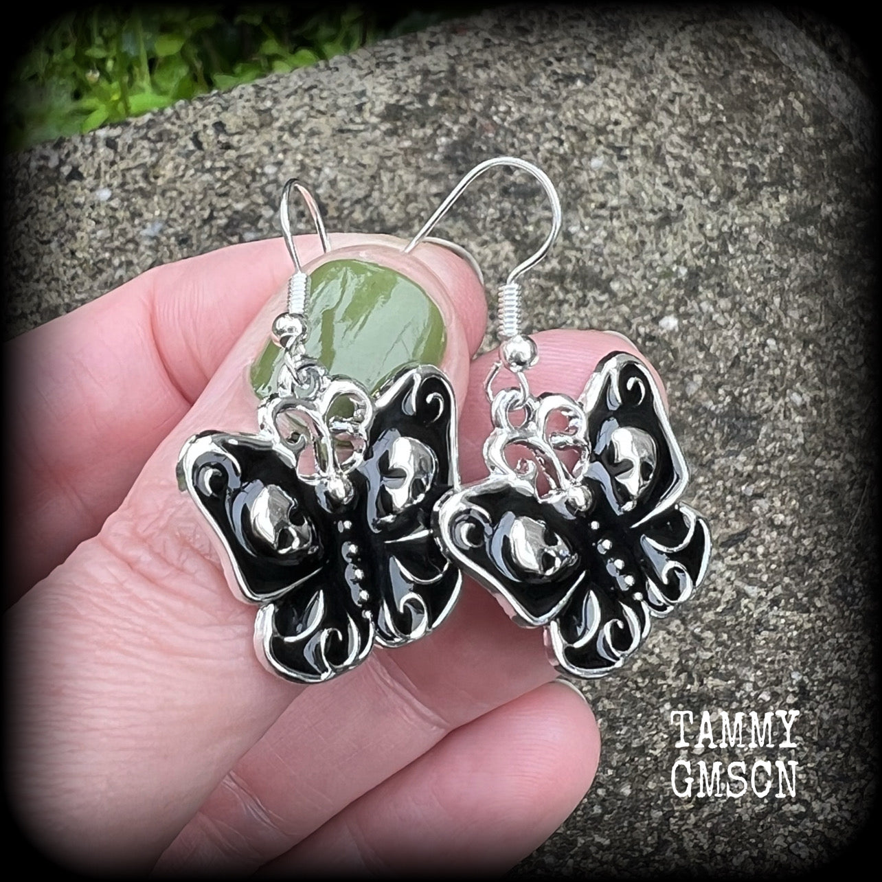 Skull butterfly earrings-Gothic earrings