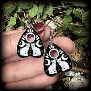 Occult cat planchette earrings-Silver
