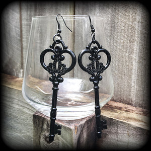 Antique key earrings-Black key earrings