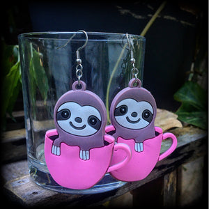 Sloth earrings-Coffee cup earrings