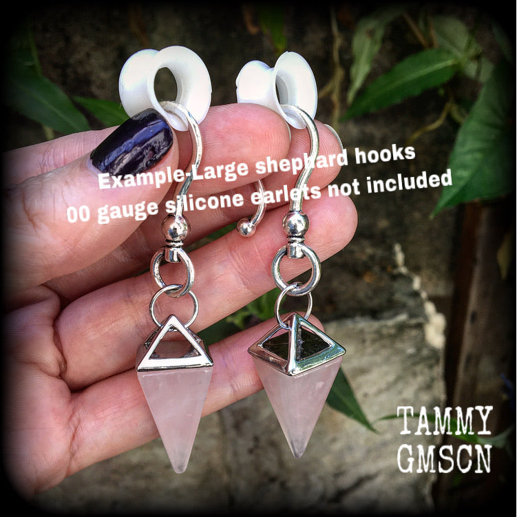 Rose quartz earrings-Tunnel dangles