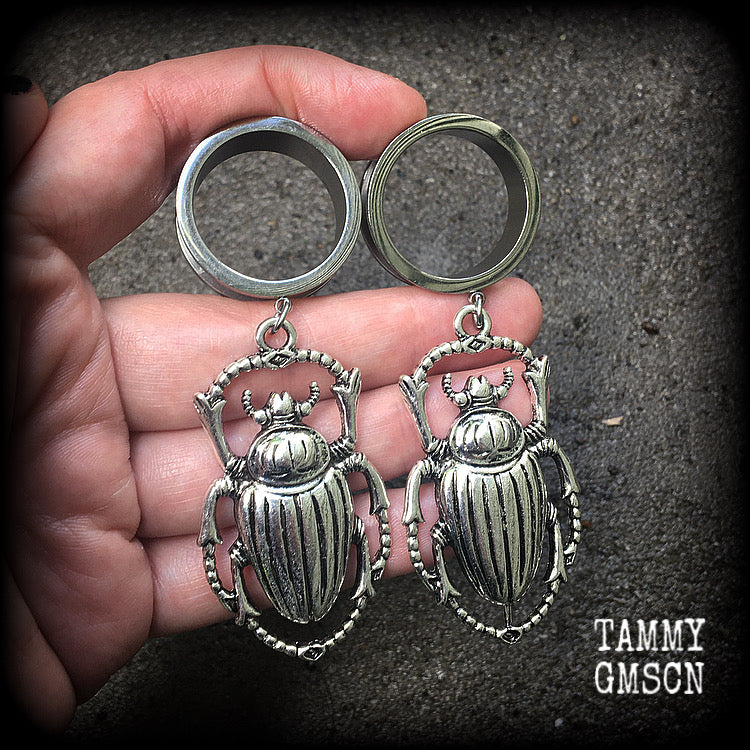 Scarab beetle tunnel earrings