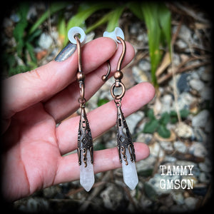 Clear quartz earrings-Gemstone ear hangers