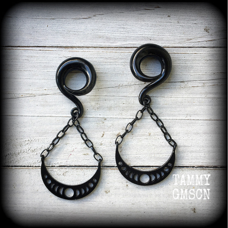 Black moon phase gauged earrings