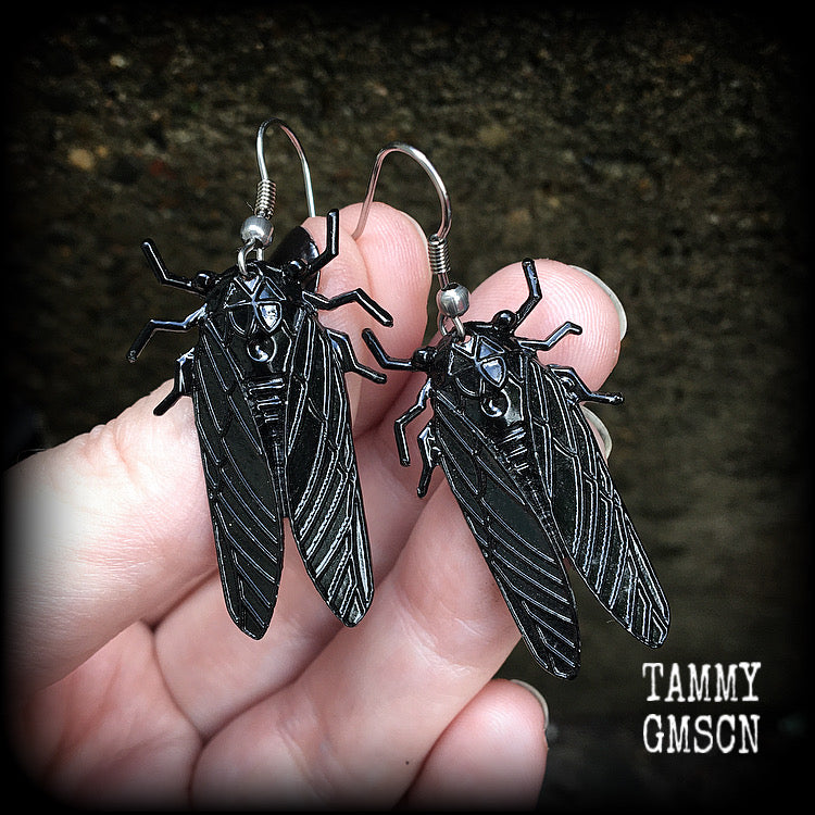 Black cockroach earrings-Insect earrings