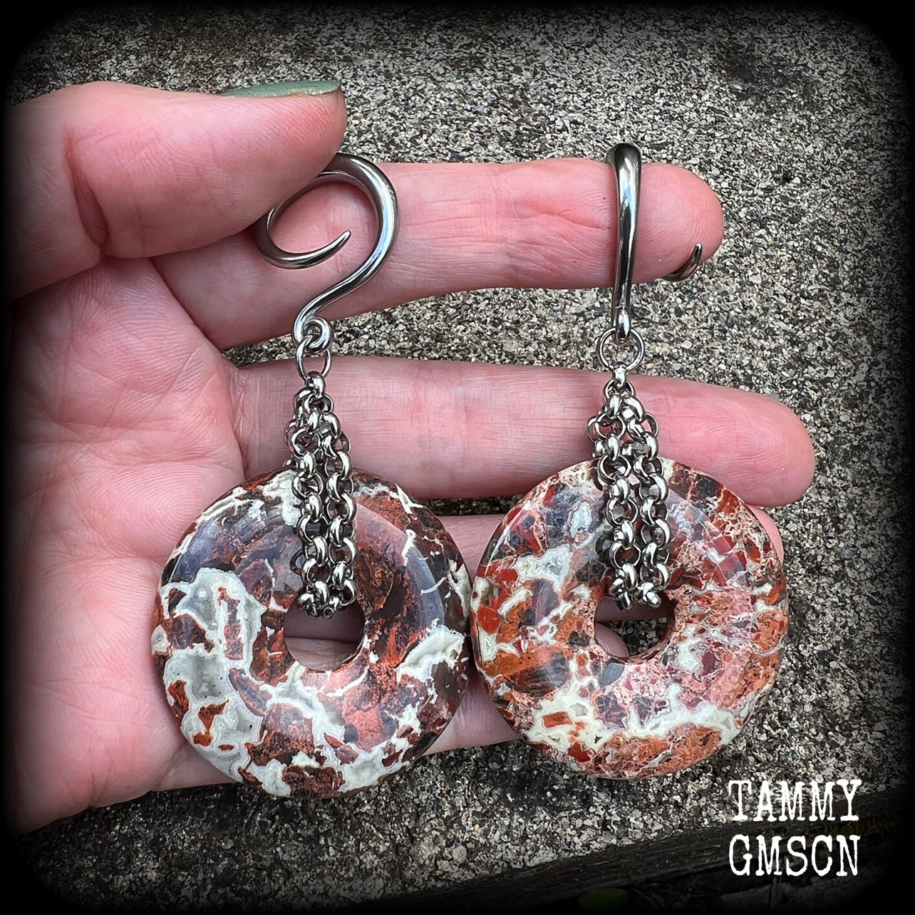 Jasper ear weights Jasper ear hangers Jasper gauged earrings 6 gauge ear weights Gemstone ear weights Stone ear weights Gemstone ear hangers Stretched ears Gauged ears Ear gauges Body jewelry Stretched lobes 4mm 6mm 8mm 10mm 12mm 14mm 16mm 19mm 22mm 25mm 28mm 30mm 