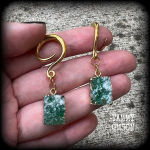 Deep green druzy gauged earrings