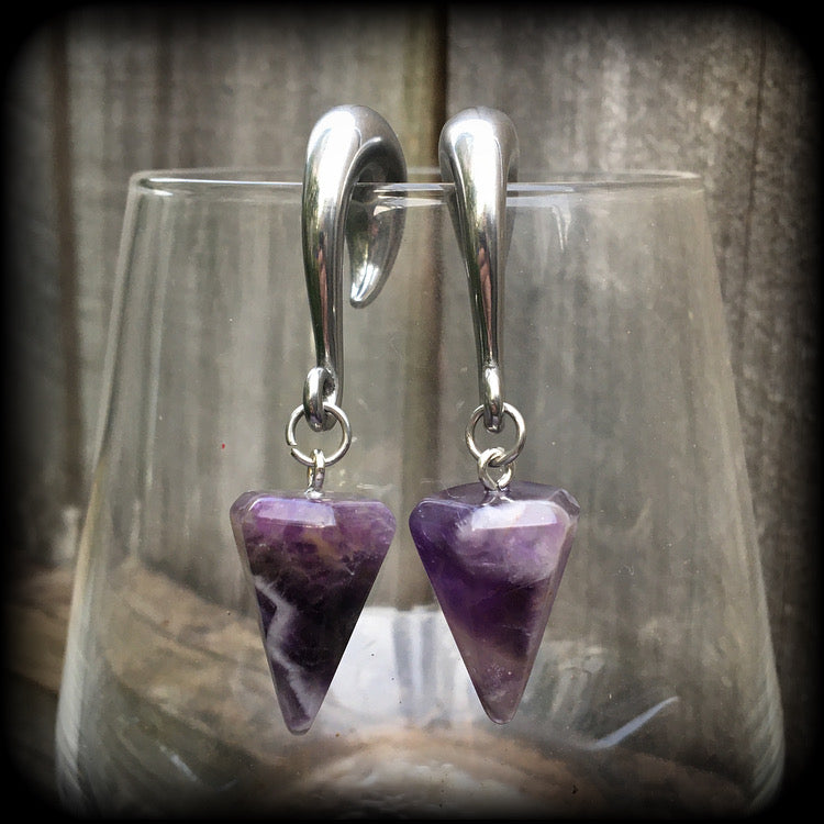 Amethyst gauged earrings