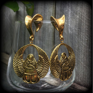 Scarab beetle gauged earrings