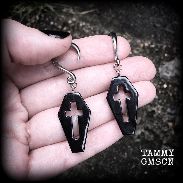 Coffin gauged earrings-Halloween earrings