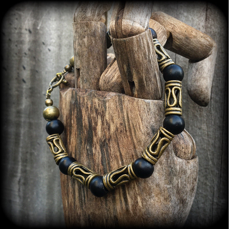Ogoun bracelet-Bronze and stone bracelet