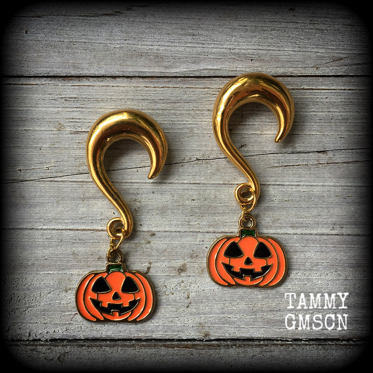 Jack O’ Lantern gauged earrings-Halloween earrings