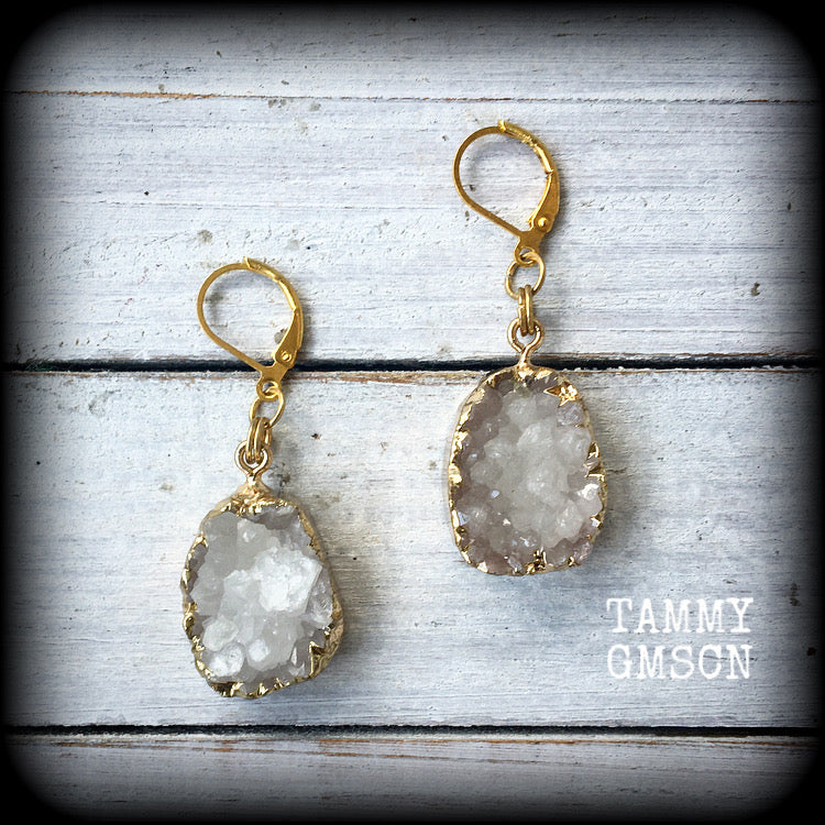 White druzy earrings-Quartz earrings