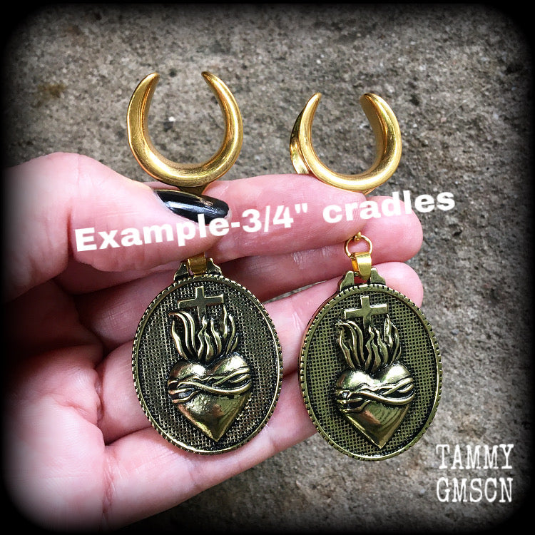 Sacred heart gauged earrings