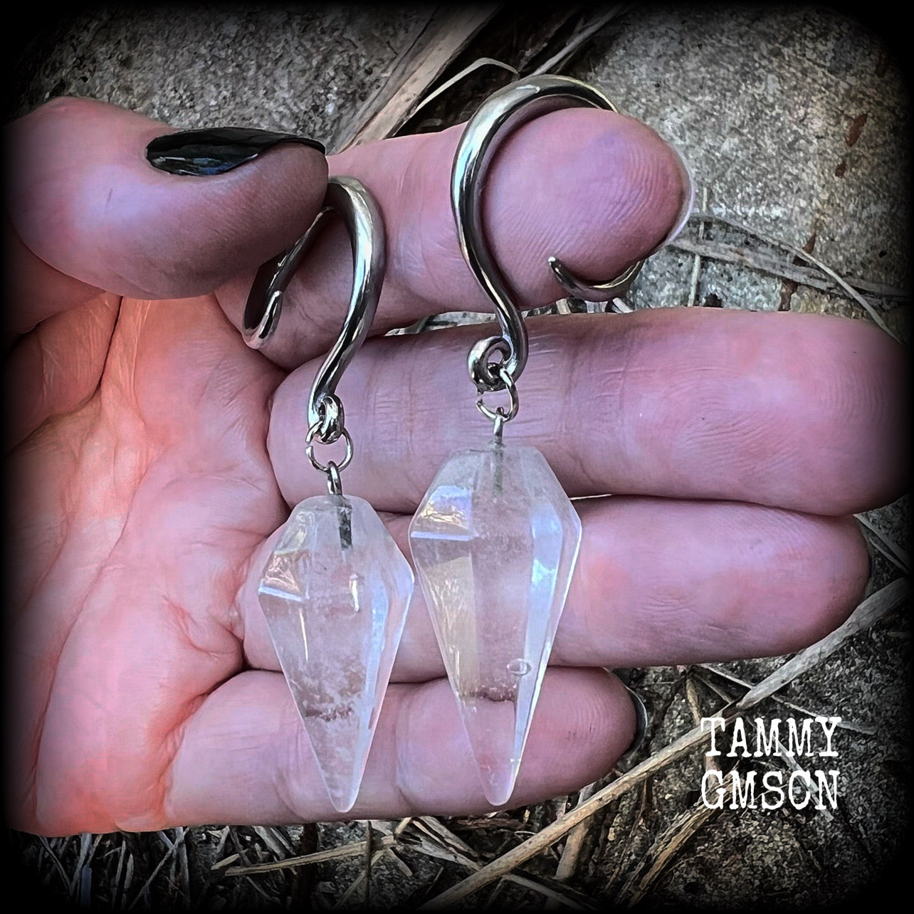 Clear quartz faceted gauged earrings