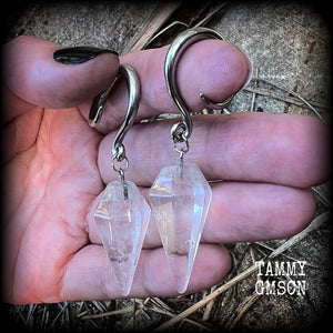 Clear quartz faceted gauged earrings