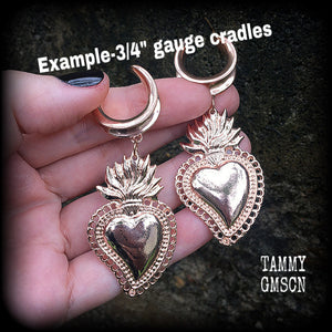 Sacred heart hoop gauged earrings