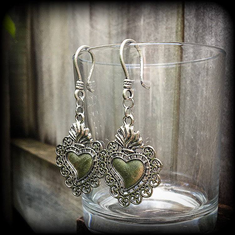 Sacred heart earrings-Ear hangers