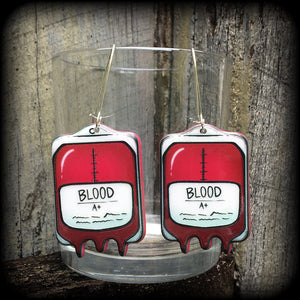 Blood bag earrings-Halloween earrings