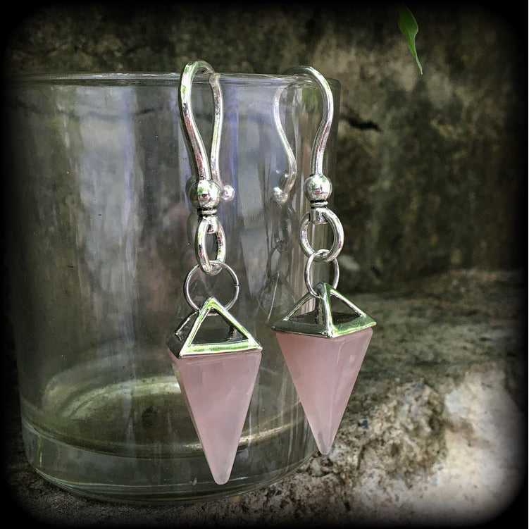 Rose quartz earrings Gemstone ear weights Crystal ear hangers 2 gauge body jewelry Stretched ears Stretched lobes Body jewelry 