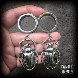 Scarab beetle tunnel earrings