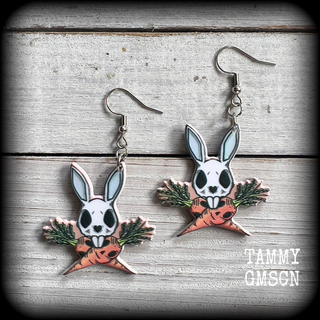 Zombie rabbit earrings-Novelty Easter earrings