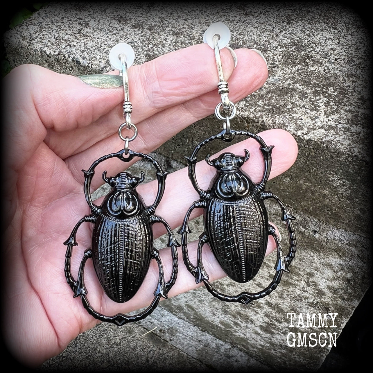 Scarab beetle earrings-Insect ear hangers