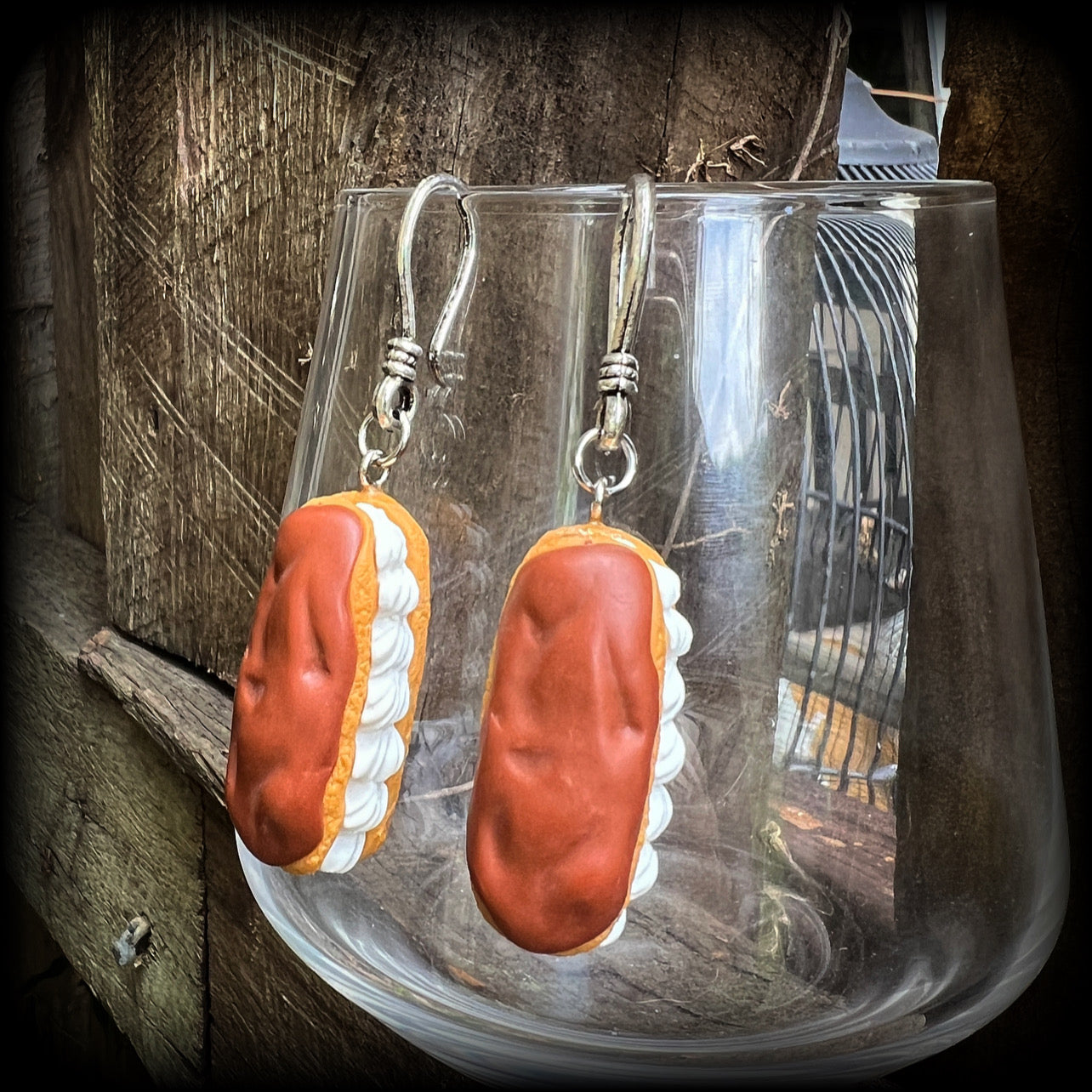 Chocolate eclair earrings-Donut earrings