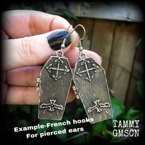 Antique silver coffin earrings-Halloween earrings