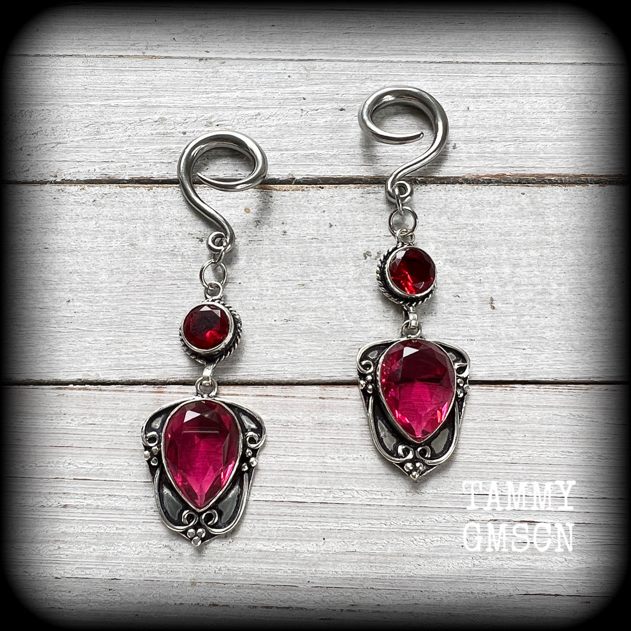 Garnet earrings-Gauged earrings