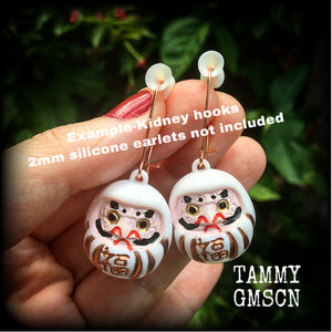 White daruma earrings Daruma dolls Japanese dolls Japanese earrings Daruma ear hangers Daruma ear weights Unique ear weights Stretched ears Stretched lobes Ear gauges Pierced Gauged earrings 4mm 6mm 8mm 10mm 12mm 14mm 16mm 19mm 22mm 25mm 28mm 30mm